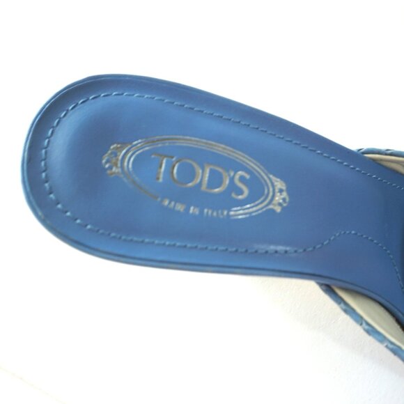 TOD'S Light Blue Leather Mules Size 6 Snakeskin Pattern - Picture 8 of 10